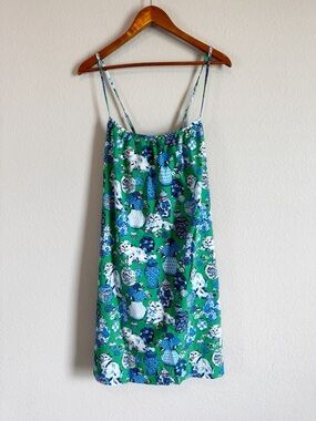 Printfresh Women's Fancy Cat Green Cotton Cami Nightgown Size Large